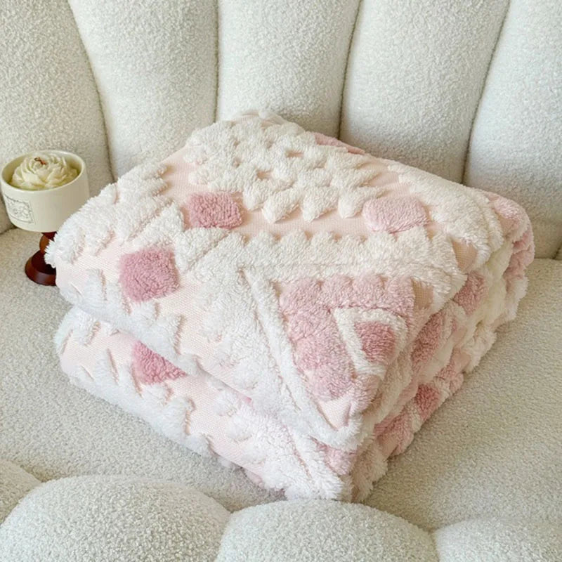 Decorbites™ Geometrisches Jacquard-Taft-Samt-Plaid Lammwolle Warmes Nickerchen Betttücher