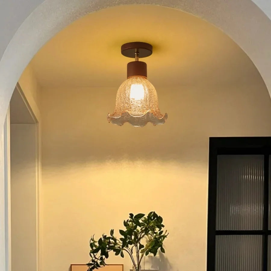 Decorbites™ Amber Ice Crack Glass Wood Deckenleuchte - Nordisch Modernes LED-Leuchten