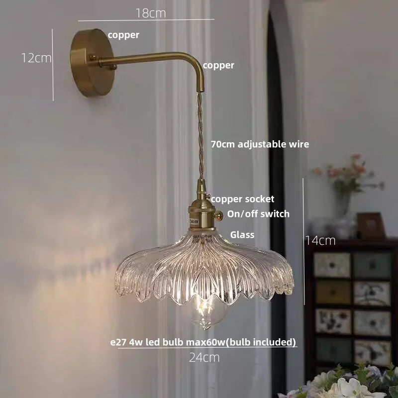 Decorbites™ Amber Vintage LED Wandlampe Glas Kupfer Zugschalter für Schlafzimmer