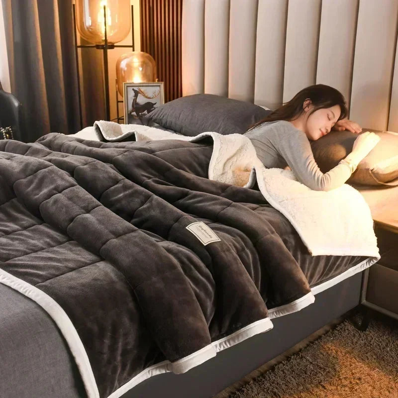 Decorbites™ Kuscheliges Flanell-Fleece-Lammwoll-Decke - 3 Lagen, warm & weich fürs Bett.