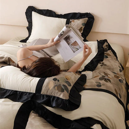 DecorBites™ Ice Rayon Summer Bedding Set with Lace - Silky & Cozy Single/Double Bed Set