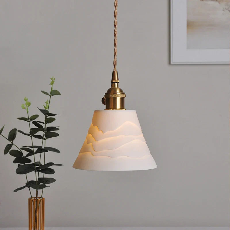 Japanese Ceramic Pendant Light With Polished Copper Finish