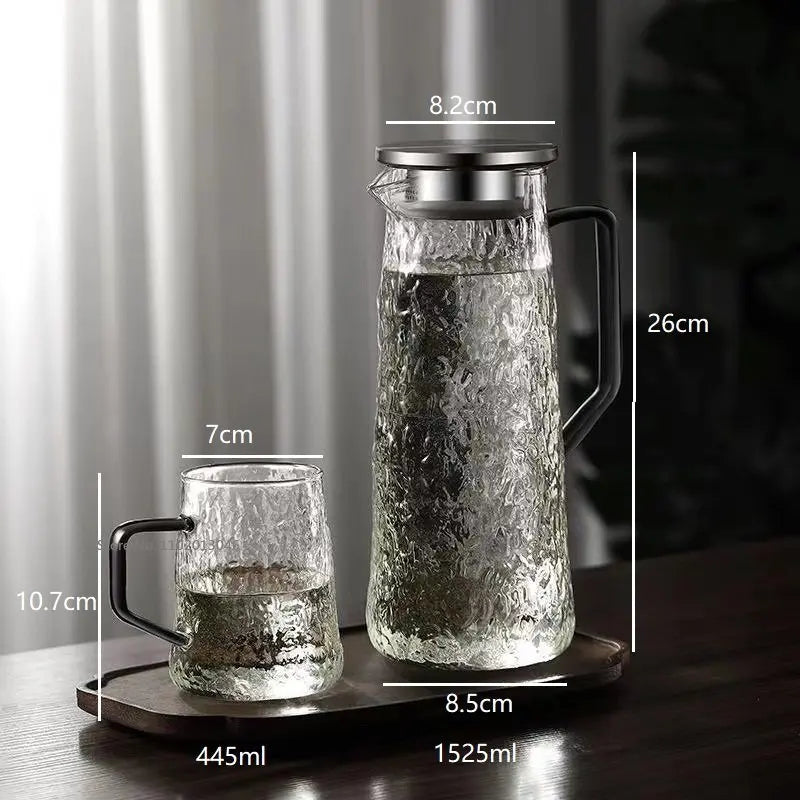 DecorBites™ Gray Amber Water Pitcher with Handle: Large-capacity Heat-resistant Tea Pot & Juice Jug