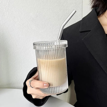 Decorbites™ Glasstrohhalm-Becher-Set | Japanischer Stil Kaffee-Tee-Milch-Becher mit Deckel