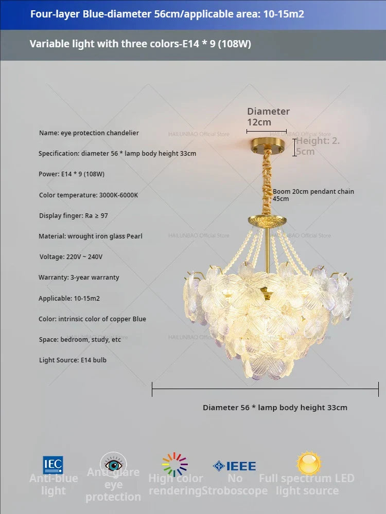 Decorbites™ Glas Blume Prinzessin Zimmer LichtLux Postmodern Französisch Creme Wind Lampe