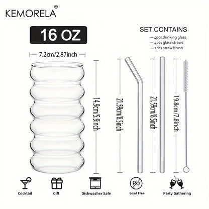 Decorbites™ 500ML Wellenförmige Getränke-Gläser mit Strohhalmen - Vintage Glasbecher