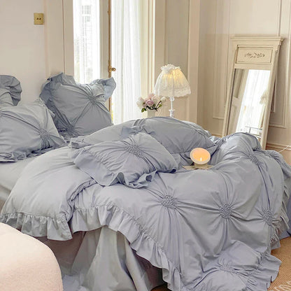 Decorbites™ Koreanische Prinzessin-Stil Bettwäsche-Set aus reinem Baumwollstoff mit Rüschen und Herzfalte