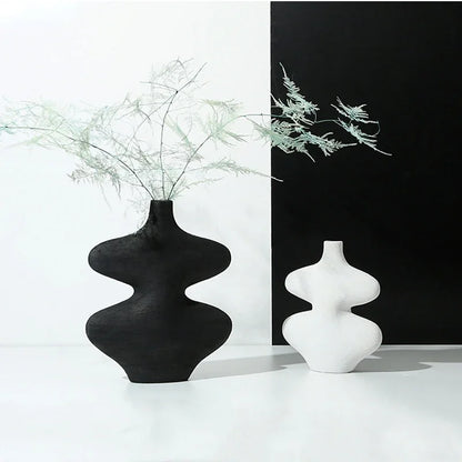 DecorBites™ Geometric Ceramic Vase Set Black White Crafts Home Decor Flower Arrangement
