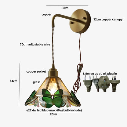 DecorBites™ LED Butterfly Glass Wall Lamp Sconce with Pull Chain Switch