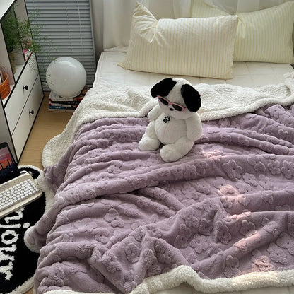 DecorBites™ Cozy Lamb Wool Flower Jacquard Blanket: Luxe Solid Color Sofa Quilt for Winter