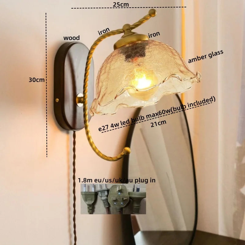 Decorbites™ Eisen-Glas-LED-Wandleuchten Moderne Nachttischlampe 4W Glühbirne für Badezimmer Schlafzimmer Wohnzimmer