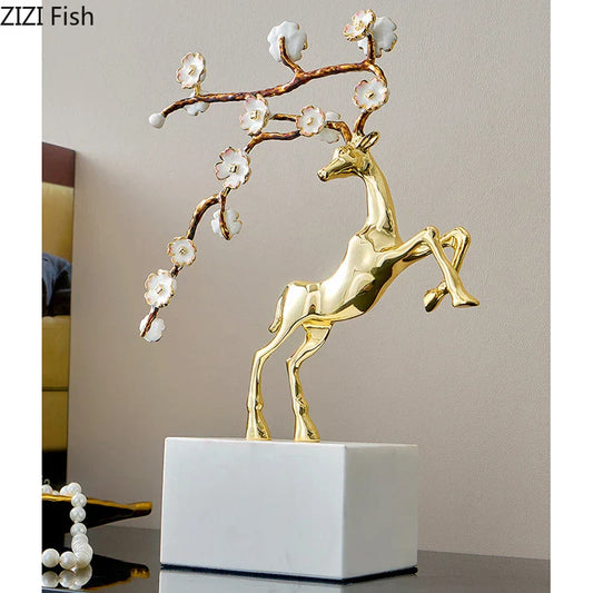 Decorbites™ Geweih-Statue des Hirsches - Emaille-Skulptur eines Sikahirsches zur Raumausstattung