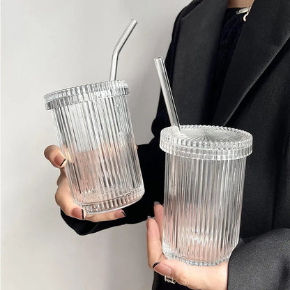 Decorbites™ Glasstrohhalm-Becher-Set | Japanischer Stil Kaffee-Tee-Milch-Becher mit Deckel