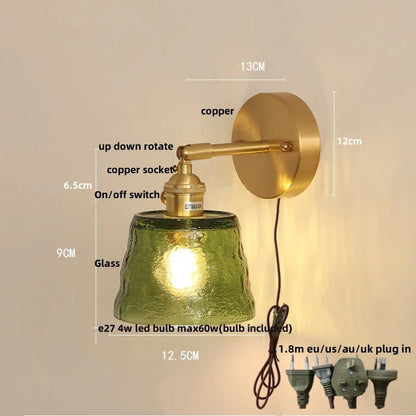 Decorbites™ Grüne Glas-LED-Wandleuchten mit Zugschalter Vintage-Stil Nachttischlampe