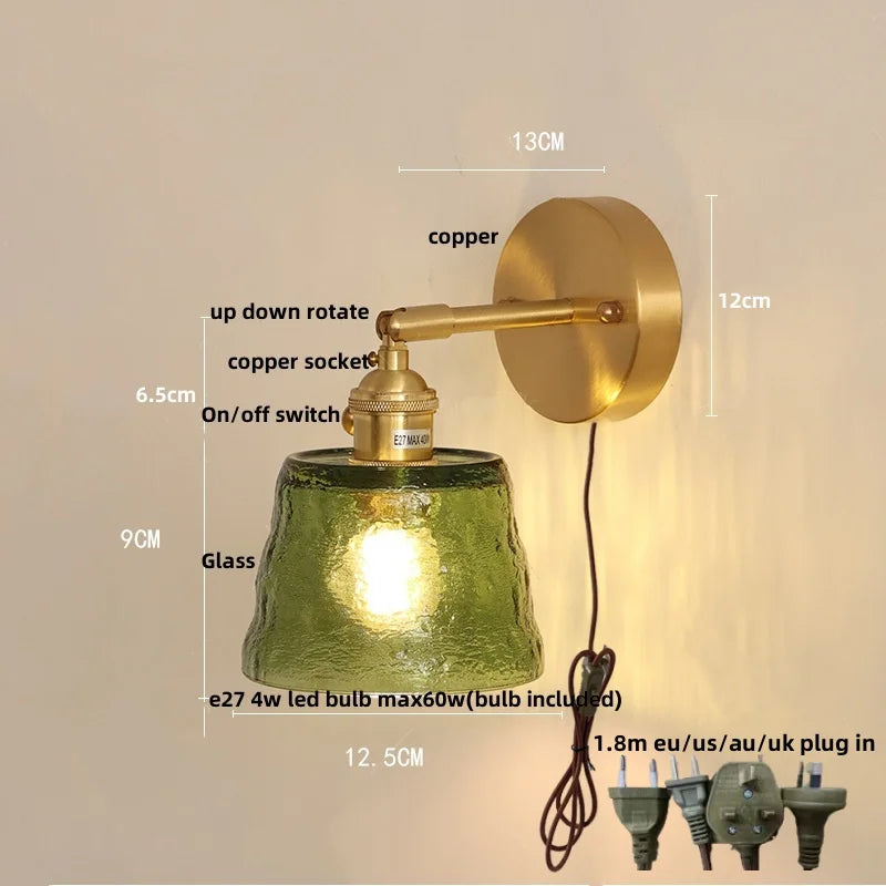 Decorbites™ Grüne Glas-LED-Wandleuchten mit Zugschalter Vintage-Stil Nachttischlampe