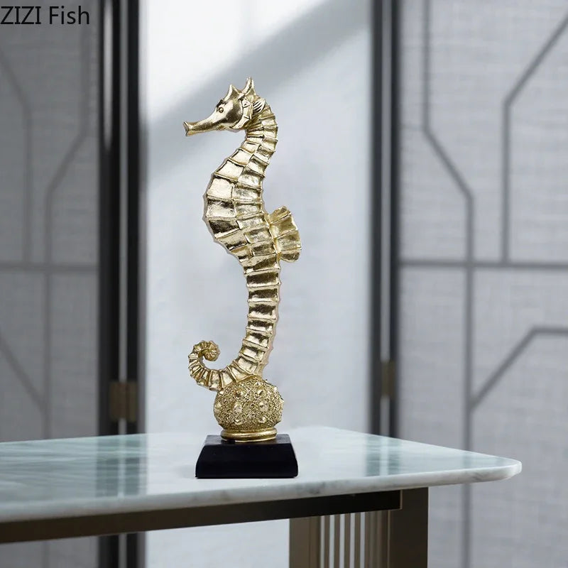 Decorbites™ Vergoldete Meerjungfrau-Statue Harz-Skulptur Raumdekoration Meeresorganismus-Ornament