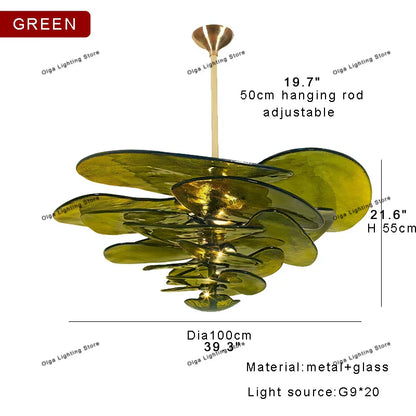 Decorbites™ Grüne Blatt Glas Deckenleuchter - Elegante Vintage-Lüster für Wohnzimmer- und Esszimmer-Dekoration