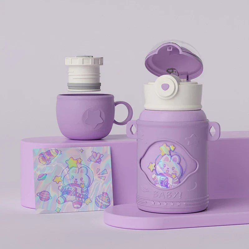 Decorbites™ Kinder-Cartoon-Edelstahl-Thermowasserflasche mit Trinkhalm