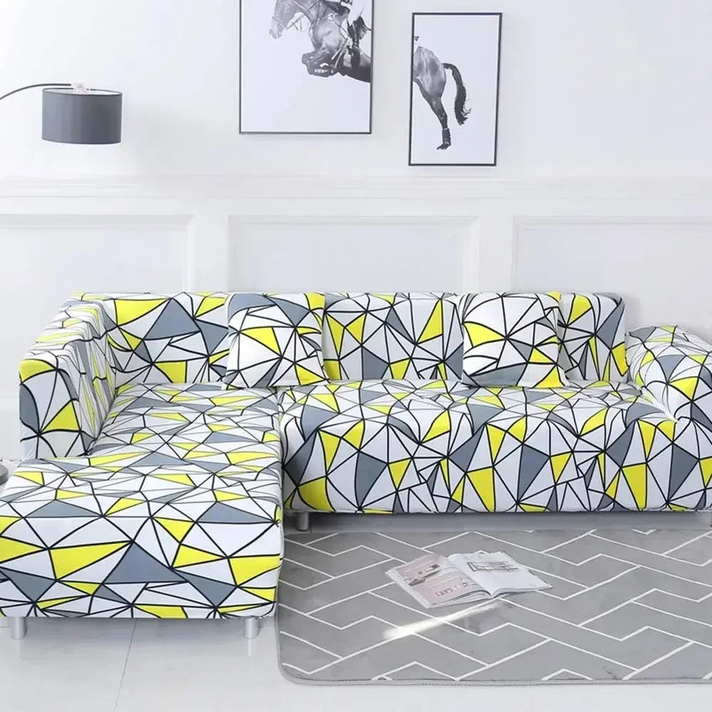 Decorbites™ Geometrische Dehn-Sofabezug Schutzhülle | Couchenschutz | L-förmiger Sofabezug