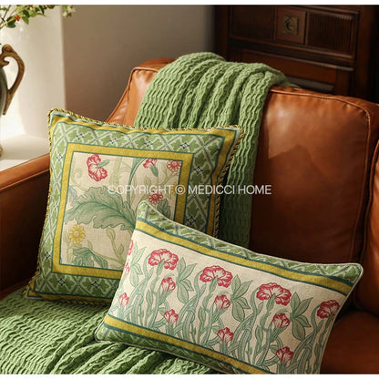 Decorbites™ Französisches Leinen Flachs Lendenkissenbezug Blumen Vögel Druck, Feengrün
