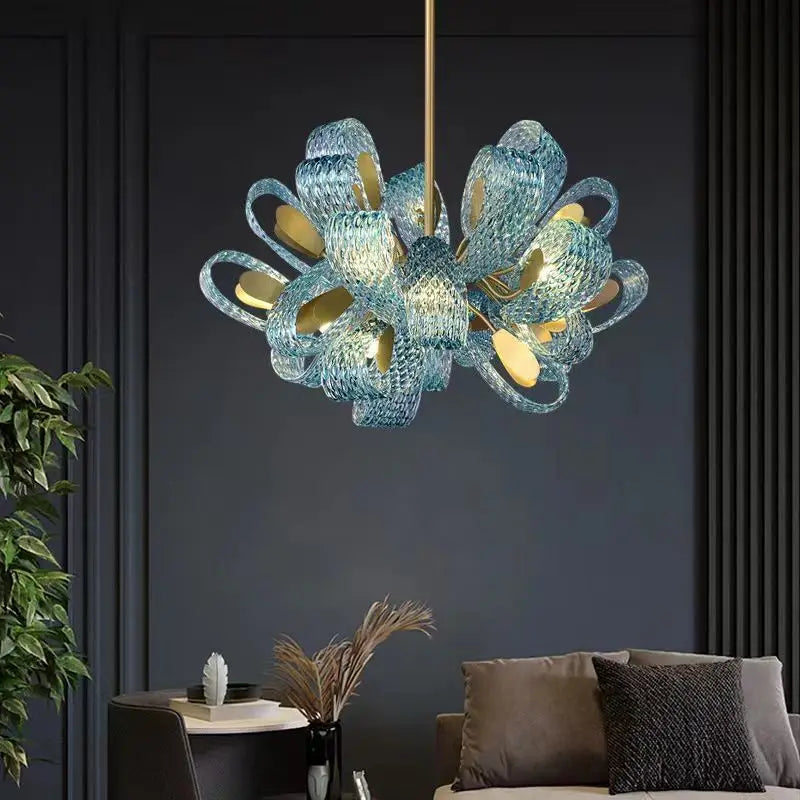 Decorbites™ LED Art-Deco-Blaupfau-Blätter-Kupfer-Deckenleuchter für das Wohnzimmer