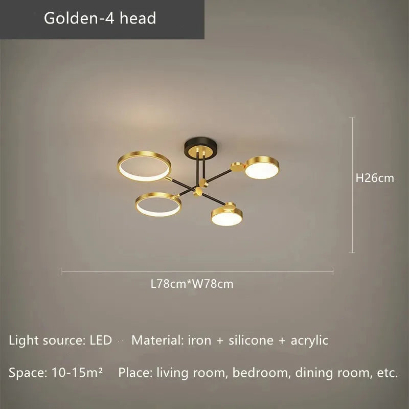 Gold 6-Head LED Ceiling Lamp With Remote
