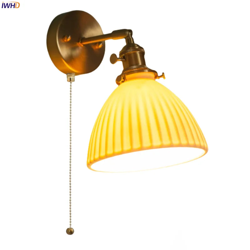 Decorbites™ Japanisches Vintage-LED-Wandleuchte Kupferarm Weißes Keramik Schlafzimmer-Dekor Loft