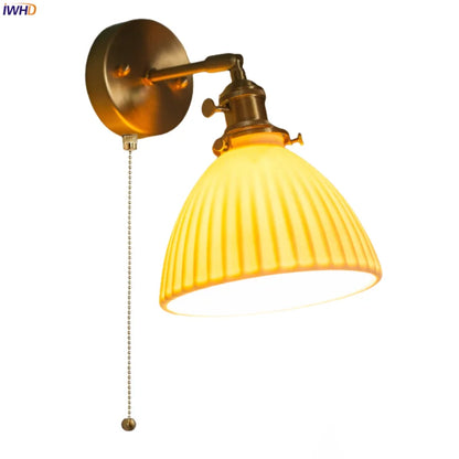 Decorbites™ Japanisches Vintage-LED-Wandleuchte Kupferarm Weißes Keramik Schlafzimmer-Dekor Loft