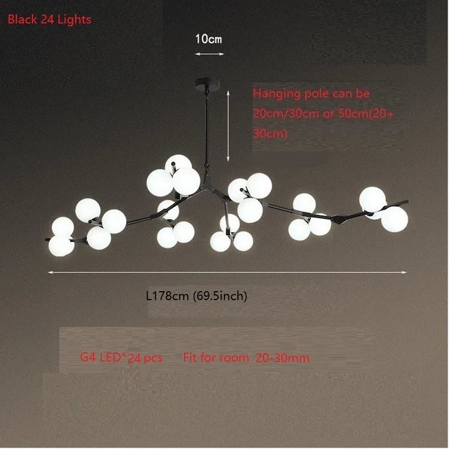 DecorBites™ Glass Balls Tree Branches Chandelier, Nordic LED Ceiling Light