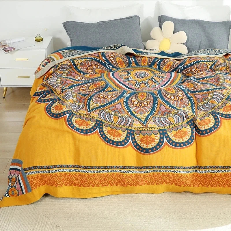 Decorbites™ Boho-Mandala-Baumwolldecke für den Sommer – Doppelseitige weiche Wurfdecke für Betten, Sofas