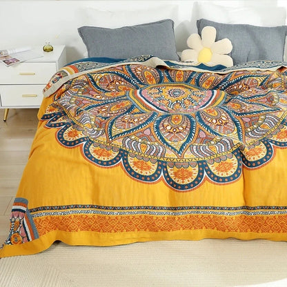 Decorbites™ Boho-Mandala-Baumwolldecke für den Sommer – Doppelseitige weiche Wurfdecke für Betten, Sofas