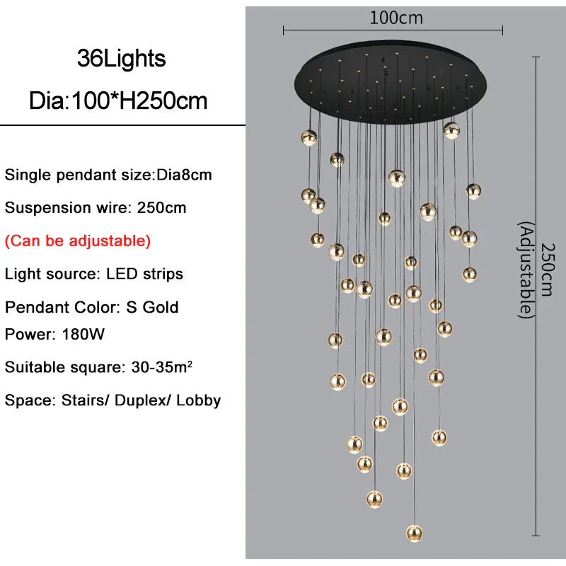 DecorBites™ Crystal Ball Pendant Light for Modern Living Room, Black & Gold Luxury Fixture