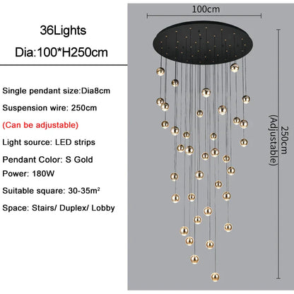 DecorBites™ Crystal Ball Pendant Light for Modern Living Room, Black & Gold Luxury Fixture
