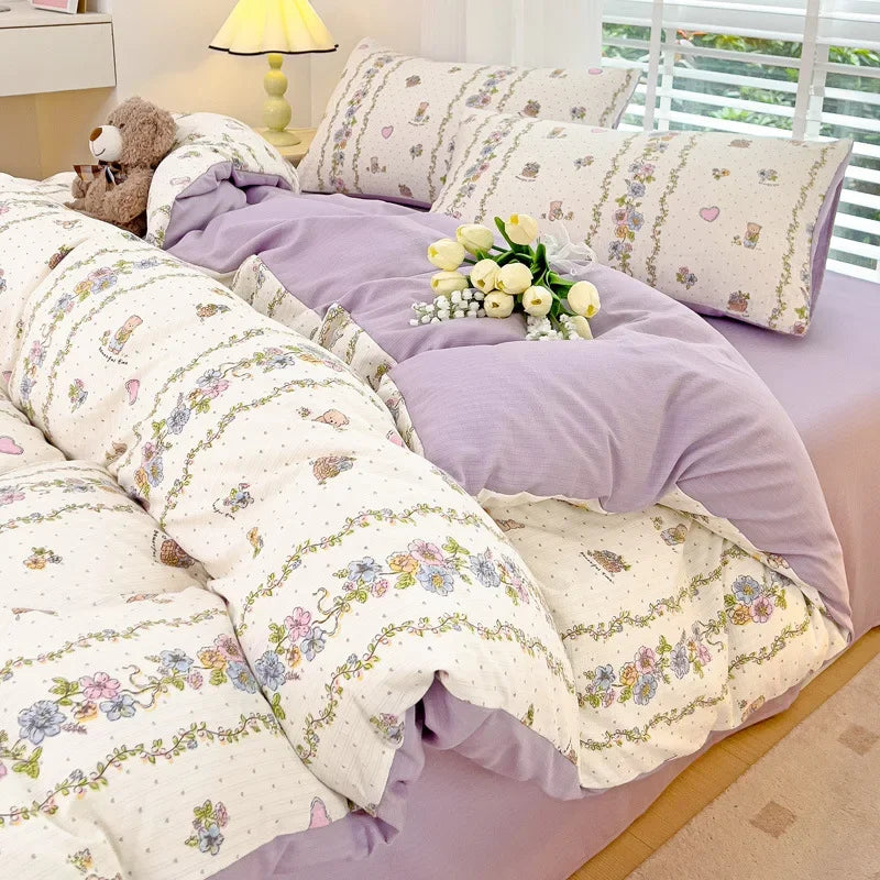 Decorbites™ Cartoon-Muster-Baumwoll-Bettwäsche-Set mit doppellagiger Bettbezug & super weichem Bettlaken