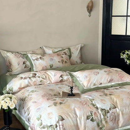 Decorbites™-Ägyptische-Baumwoll-Bettwäsche-Set mit französischem Rosenblumenmuster und vintage Charme