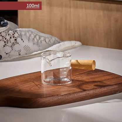 Decorbites™ Glas-Espresso-Messbecher mit Holzgriff, transparenter Milchkrug