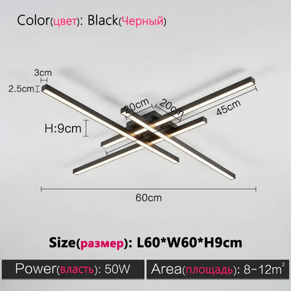 Decorbites™ Schwarze LED-Deckenleuchte Chandelier: Nordisch-minimalistisches Quadratisches Schlafzimmer-Wohnzimmer-Beleuchtung