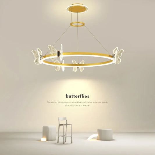 Decorbites™ Gold-Schmetterling-Kristall-Leuchter-Hängeampel für elegante Wohnzimmer- und Restaurantdekoration