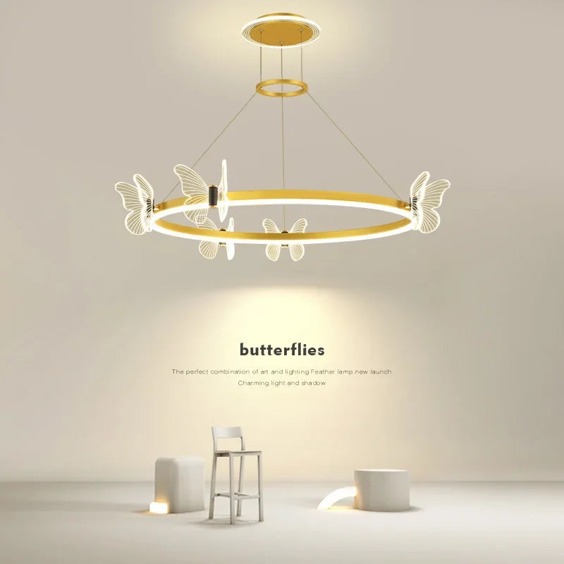 Gold Butterfly Crystal Chandelier For Living Room