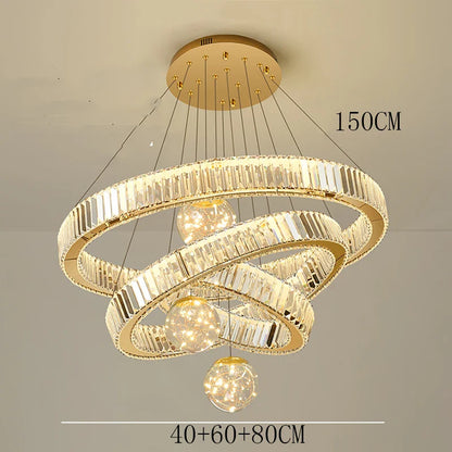 Modern Crystal Multi-Ring Pendant Light in Brushed Steel