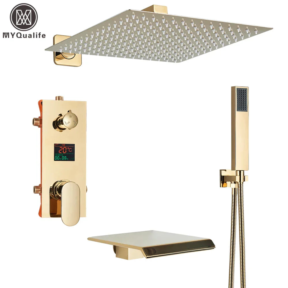 Decorbites™ Schwarzes Digitales Duscharmatur-Set mit Regendusche und Ganzmetall-Mischer Display