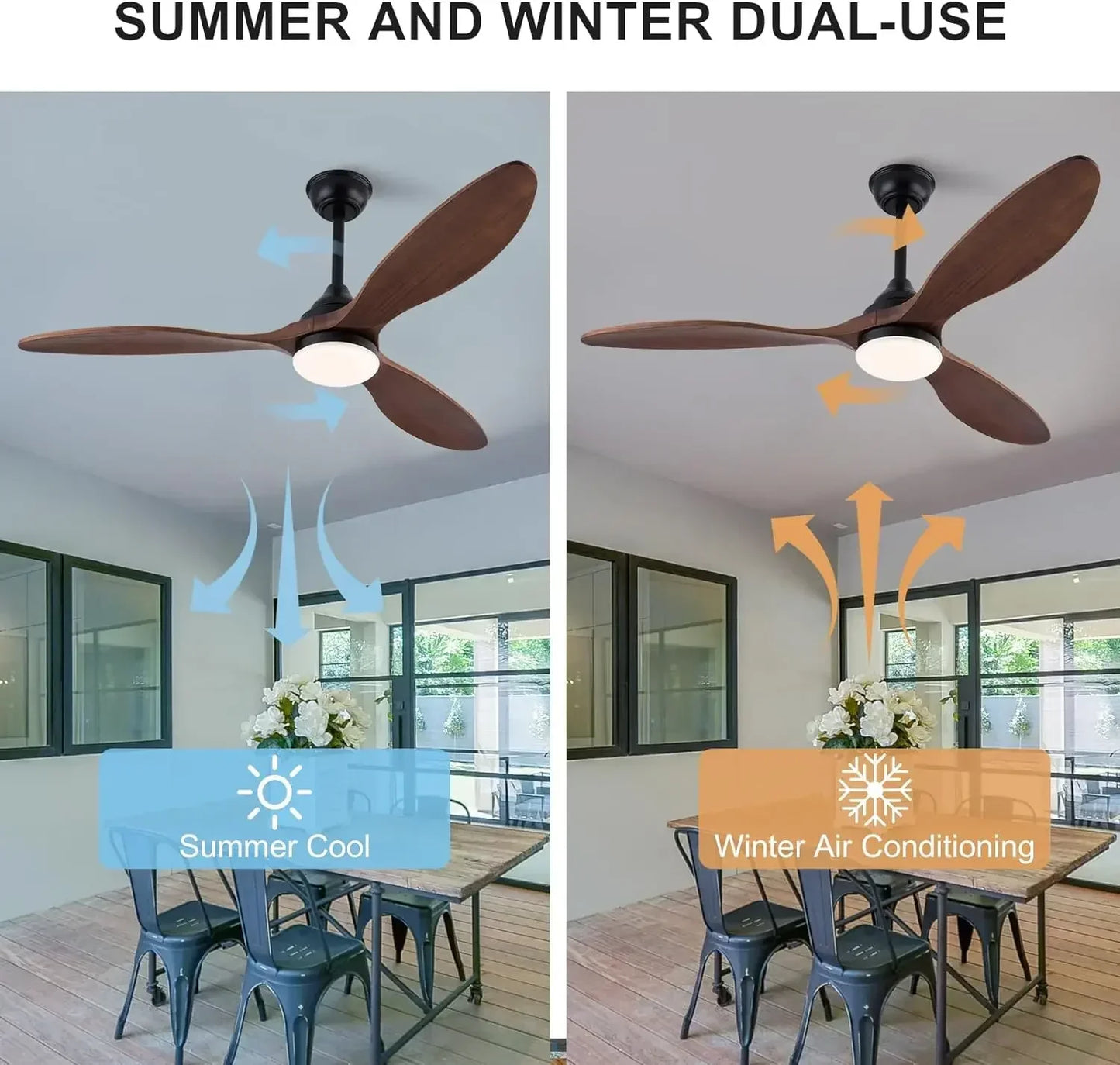 DecorBites™ 52 Inch Wood Blade Ceiling Fan with Remote Control and Lights