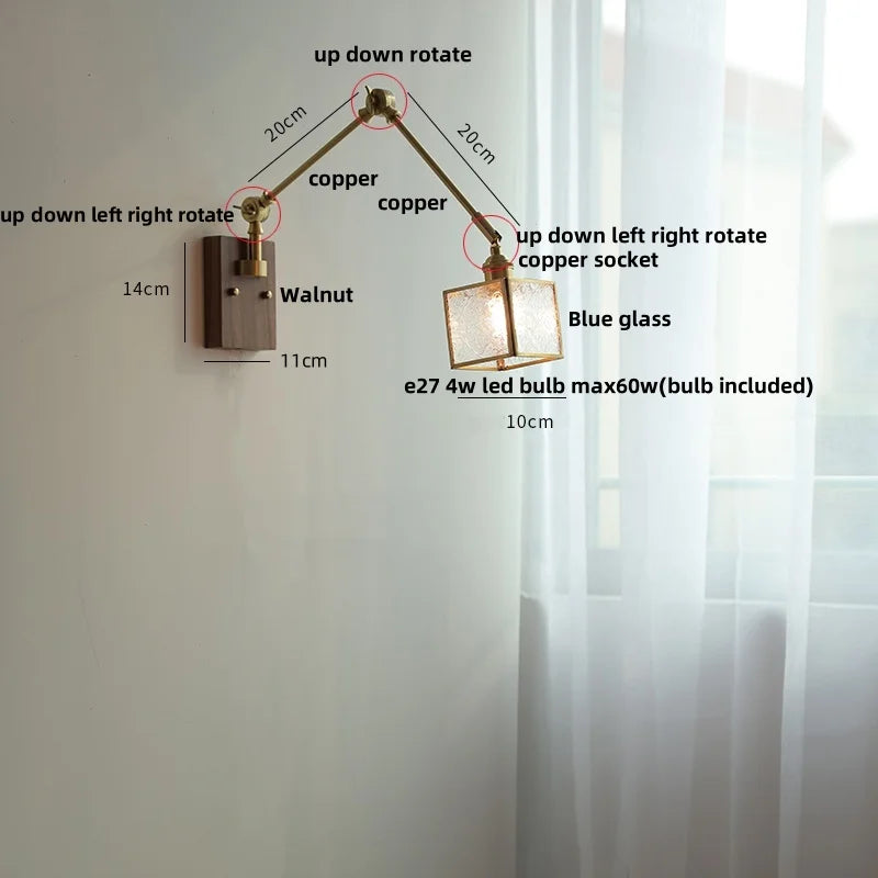 Decorbites™ LED-Wandlampe drehbar Glas Walnuss Schwingarme Flur Treppenlicht