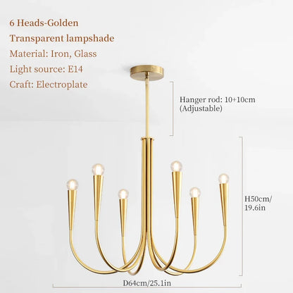 DecorBites™ French Candle Led Chandelier Black Gold Kitchen Modern Island Light