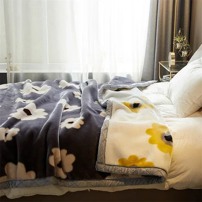 DecorBites™ Cozy Flocked Raschel Blanket | Soft & Warm Double-Sided Winter Bedding