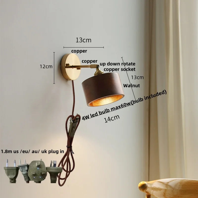 Decorbites™ LED Wandleuchte aus Walnussholz mit Zugschalter Moderner japanischer Stil Spiegelleuchte