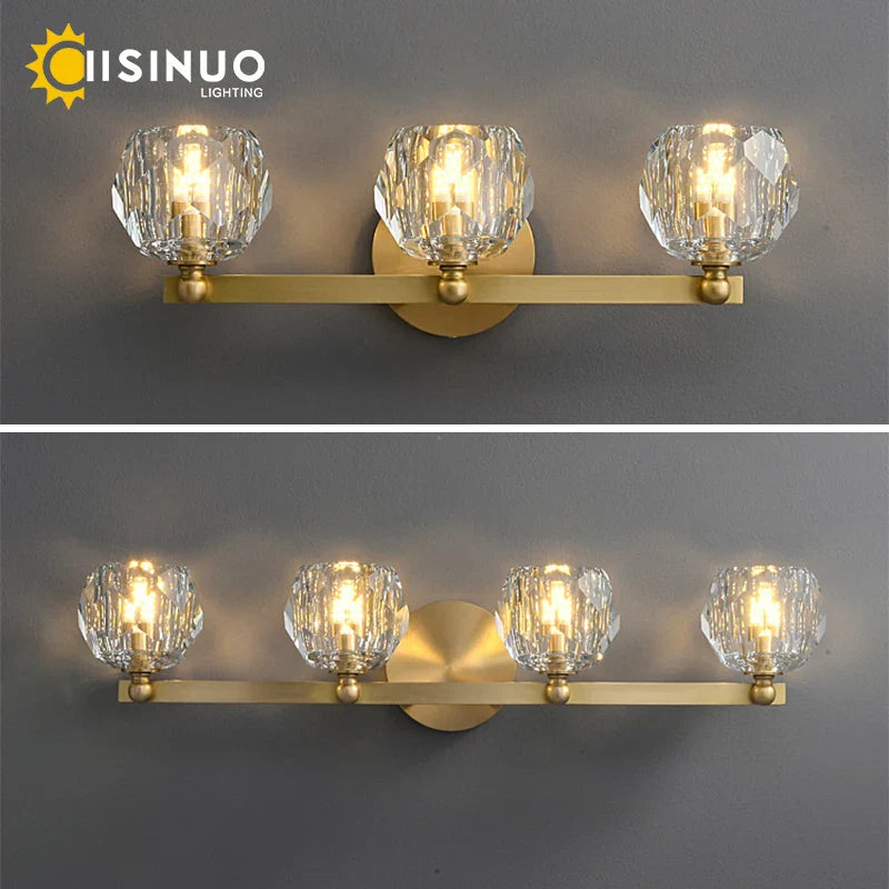 DecorBites™ Gold Solid Copper Crystal Vanity Light Fixtures for Bathroom and Bedroom
