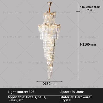 DecorBites™ Crystal Stair Chandelier: Modern Duplex Villa Light Luxury for Elegant Living Rooms