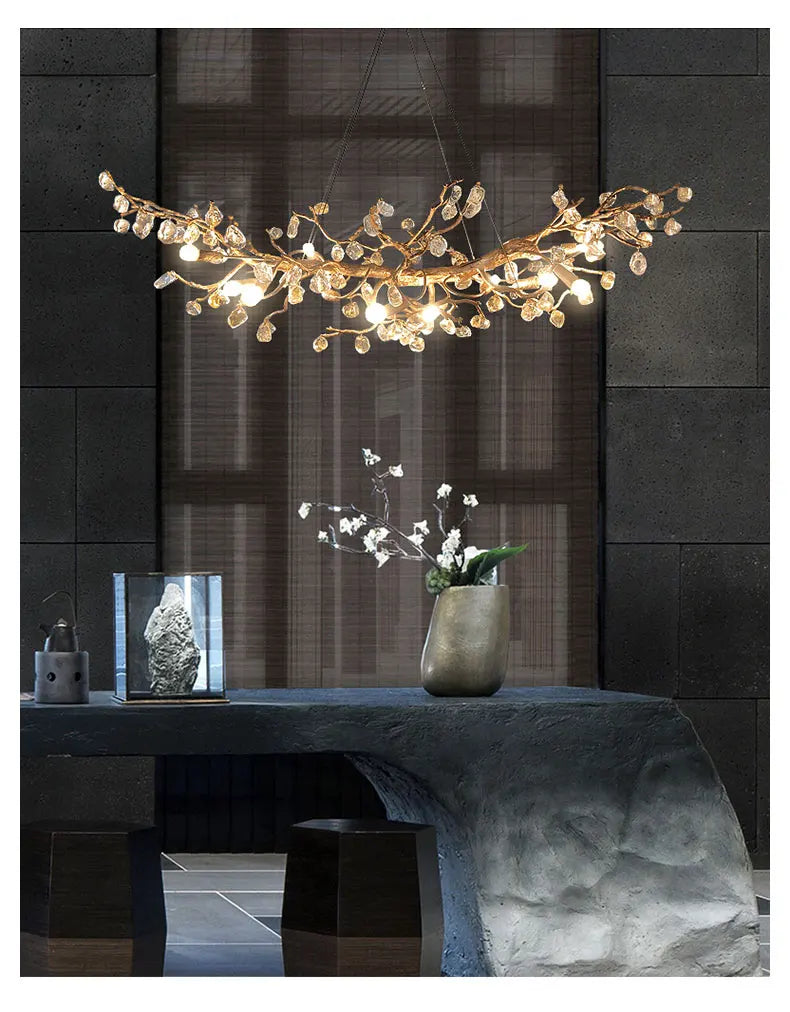Decorbites™ Glas-Kristall-LED-Zweige-Kronleuchter-Hängeleuchte – Handgefertigte Kapok-Blumen-Dekoration