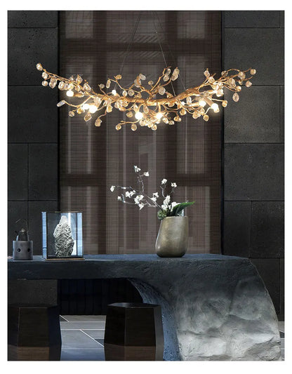 Decorbites™ Glas-Kristall-LED-Zweige-Kronleuchter-Hängeleuchte – Handgefertigte Kapok-Blumen-Dekoration